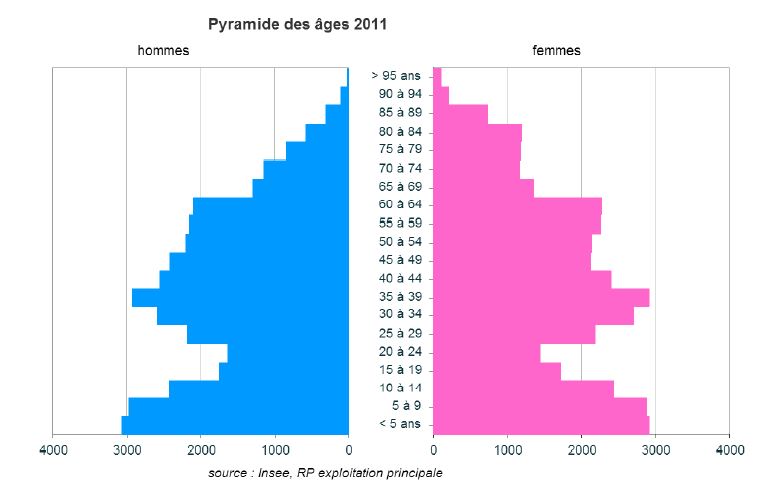 Pyramides des âges dans 21 communes des 3 intercommunalités